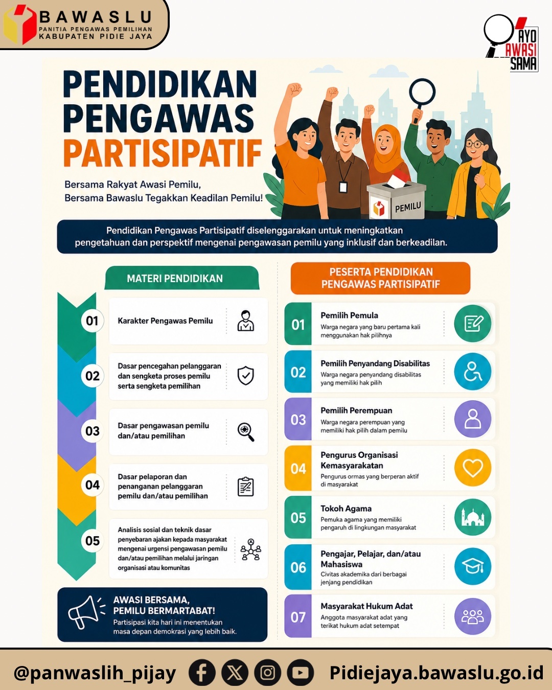  Bawaslu Kabupaten Pidie Jaya terus mendorong peningkatan partisipasi masyarakat dalam mengawal proses demokrasi melalui kegiatan Pendidikan Pengawas Partisipatif