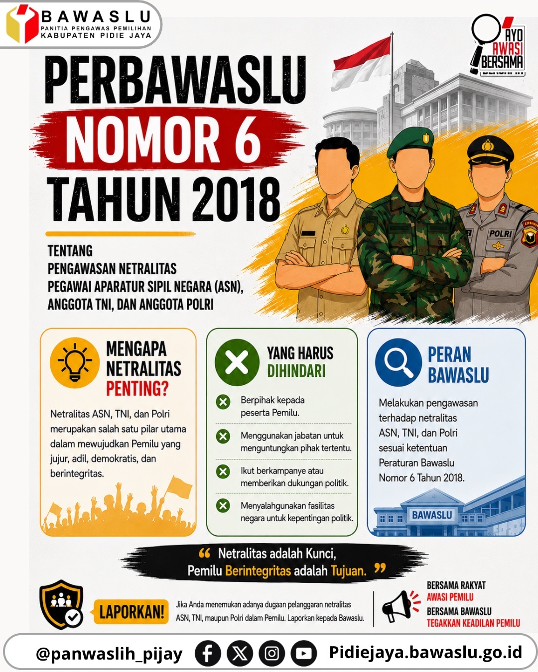 Perbawaslu Nomor 6 Tahun 2018: Menjaga Netralitas ASN, TNI, dan Polri Demi Pemilu Berintegritas