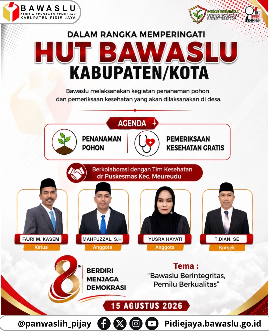 Peringati HUT Bawaslu Kabupaten/Kota, Bawaslu Pidie Jaya Gelar Penanaman Pohon dan Pemeriksaan Kesehatan Gratis