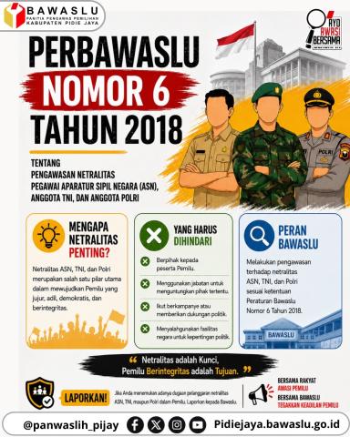 Perbawaslu Nomor 6 Tahun 2018: Menjaga Netralitas ASN, TNI, dan Polri Demi Pemilu Berintegritas