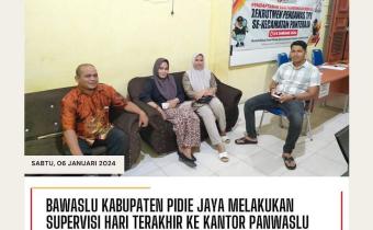 Mereudu, Pendaftaran hari terakhir Pengawas Temapat Pemungutan Suara (PTPS) Koordinator Divisi HP2H (Mahfizzal,SH) danKoordinator Divisi PS3 (Yusra hayati,Spd) lakukan Supervisi terkait pendaftaran PTPS di kecamatan Panteraja,guna melihat secara langsung progres Pendaftaran di setiap kecamatan dan memastikan Panwascam tetap menerima Pendaftaran sampai pukul 23.59, Sabtu 06 Januari 2024.