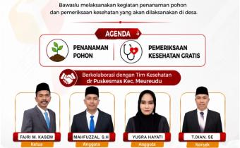 Peringati HUT Bawaslu Kabupaten/Kota, Bawaslu Pidie Jaya Gelar Penanaman Pohon dan Pemeriksaan Kesehatan Gratis